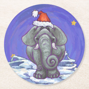 Elephant Christmas Runder Pappuntersetzer