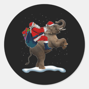 Elephant Christmas Tree Light Hat Xmas Santa Ridin Runder Aufkleber