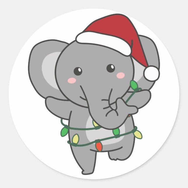 Elephant Christmas Winter Animals Elephants Klasse Runder Aufkleber (Vorderseite)