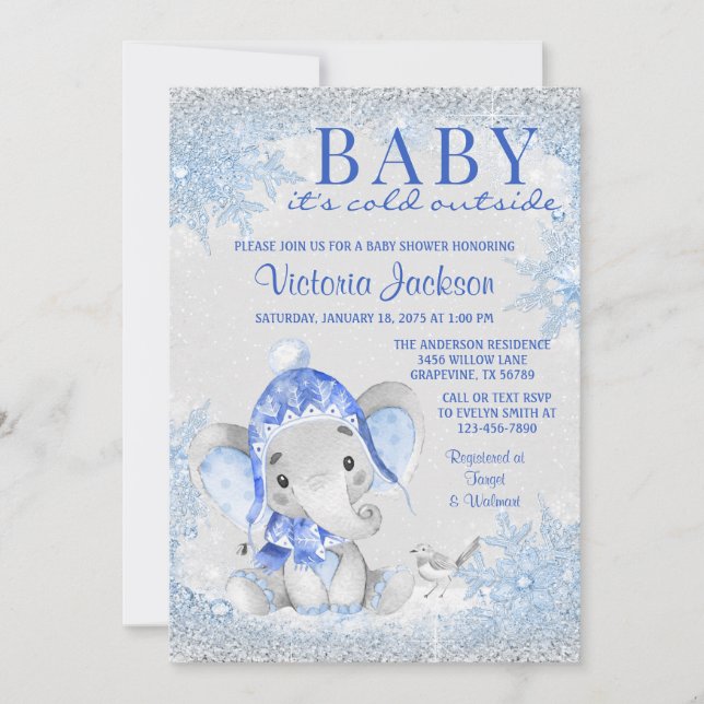 Elephant Christmas Winter Baby Shower Einladung (Vorderseite)