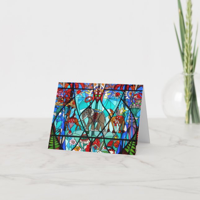 Elephant Church Bright Stated Glass Custom Cards Karte (Vorderseite)