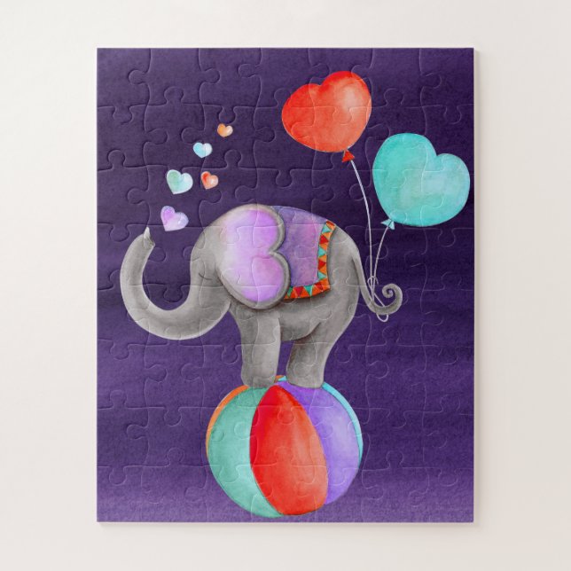 Élephant cirque animal aquarelle puzzle (Vertical)