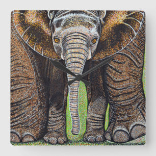 Elephant Clock - Mama und ich Quadratische Wanduhr