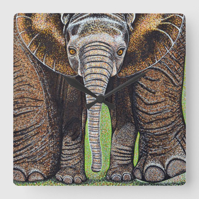 Elephant Clock - Mama und ich Quadratische Wanduhr (Vorderseite)