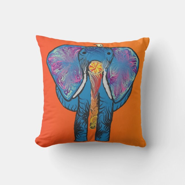 Éléphant coloré avec rouge/orange sur le coussin (Recto)
