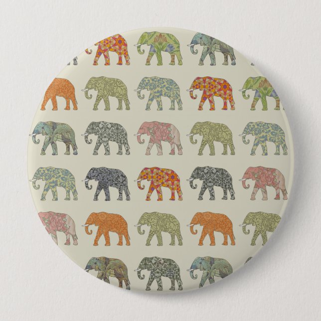 Elephant Colorful Animal Pattern heute Button (Vorderseite)