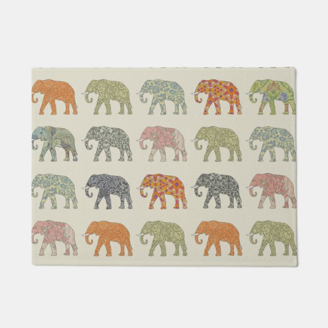 Elephant Colorful Animal Pattern heute Fußmatte (Vorderseite)
