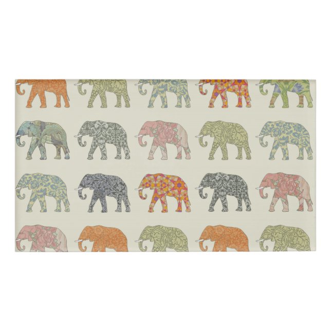 Elephant Colorful Animal Pattern heute Namenschild (Vorderseite)