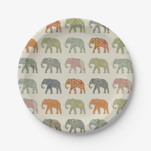 Elephant Colorful Animal Pattern heute Pappteller (Vorderseite)