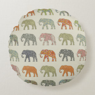 Elephant Colorful Animal Pattern heute Rundes Kissen