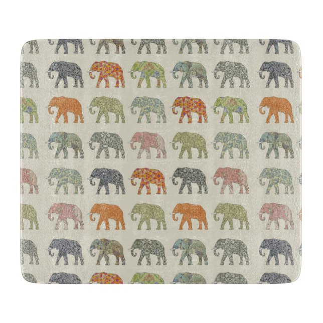 Elephant Colorful Animal Pattern heute Schneidebrett (Vorderseite)