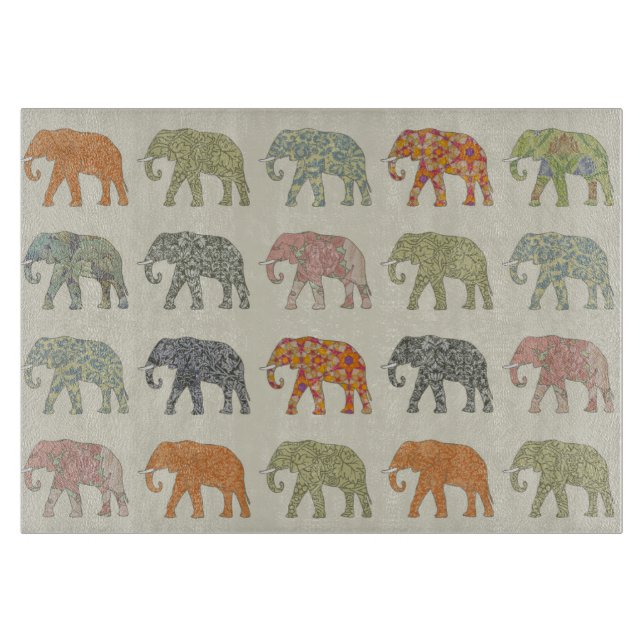 Elephant Colorful Animal Pattern heute Schneidebrett (Vorderseite)