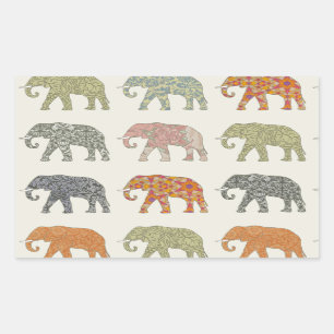 Elephant Colorful Animal Pattern Rechteckiger Aufkleber