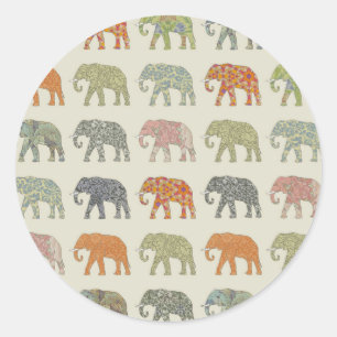 Elephant Colorful Animal Pattern Runder Aufkleber