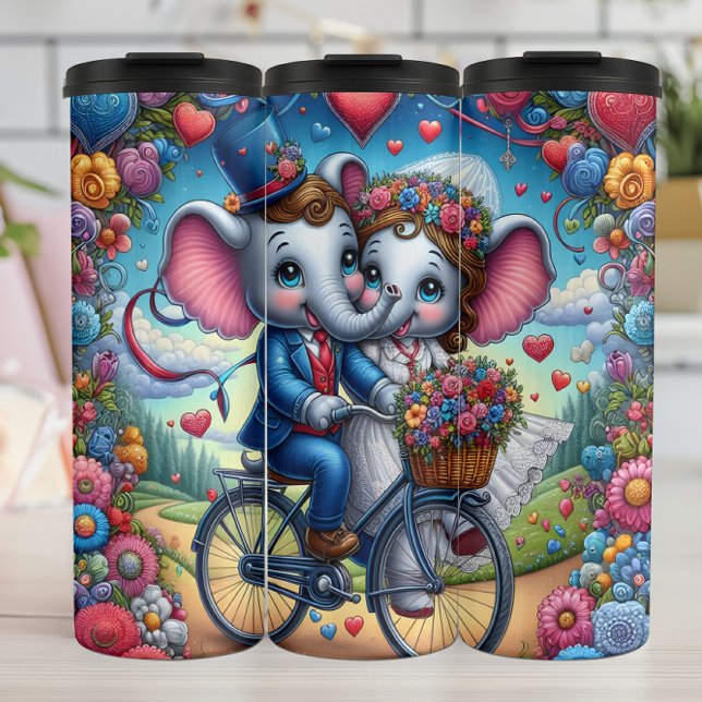 Elephant Couple Bicycle Wedding Thermosbecher (Von Creator hochgeladen)