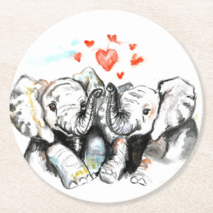 Elephant Couple Paper Untersetzer - Liebe - Aquare