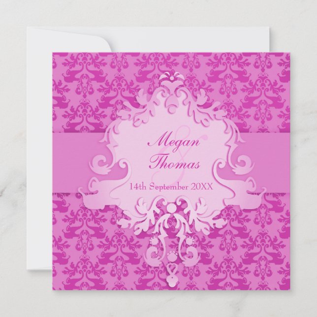 Elephant damask mauve wedding square invitation einladung (Vorderseite)