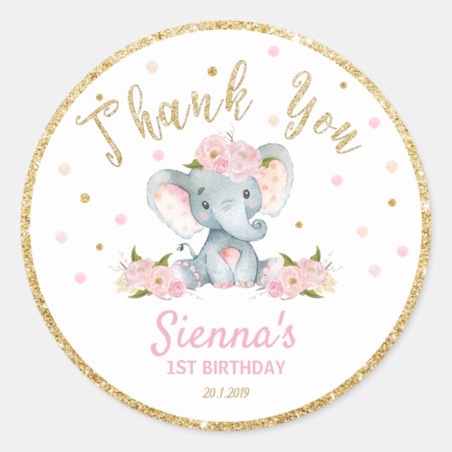 Elephant danke Ihnen Aufkleber Etiketten Geburtsta (Vorderseite)