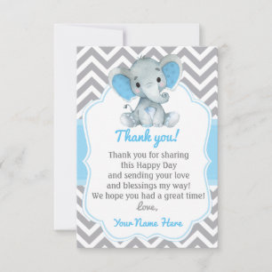Elephant Dankeschön Card Blue Gray Zickzack Boy Dankeskarte