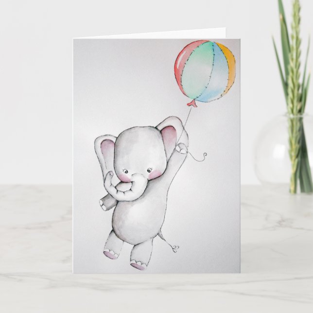 Éléphant de bébé avec la carte de voeux de ballon (Devant)