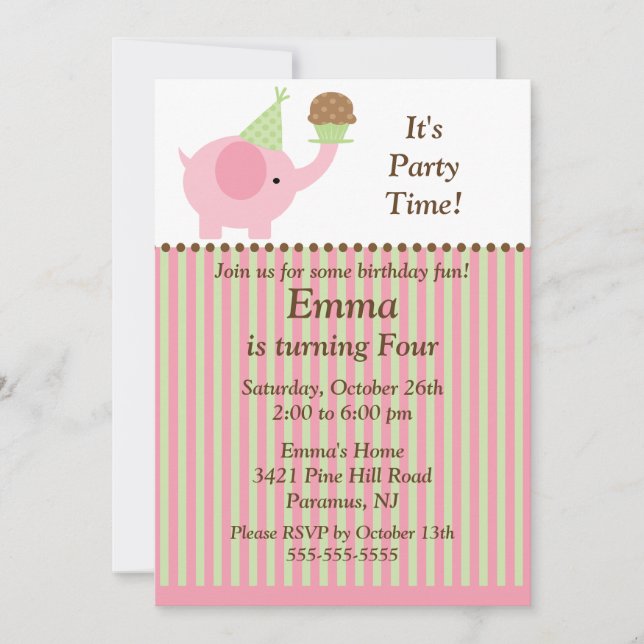 Éléphant de bébé et invitation mignons (Devant)