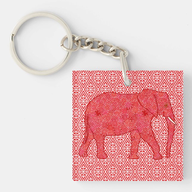 Eléphant de fleurs - rouge profond et corail (Devant)