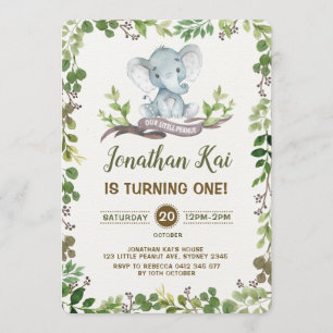 Elephant de verdure 1er anniversaire Invitation de