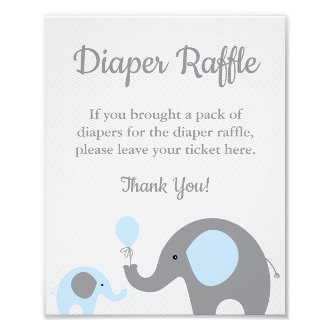Elephant Diaper Raffle Display-Zeichen in Blau Gra Fotodruck (Vorne)