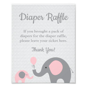 Elephant Diaper Raffle Display-Zeichen in Rosa & G Fotodruck