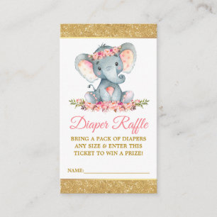 Elephant Diaper Raffle Floral Baby Dusche Glitzer Begleitkarte