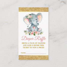 Elephant Diaper Raffle Pink Baby Dusche Glitzer Begleitkarte