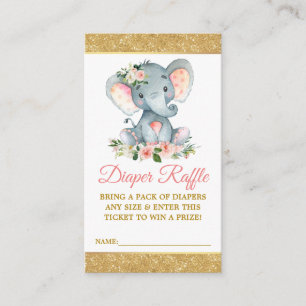 Elephant Diaper Raffle Pink Baby Dusche Glitzer Begleitkarte