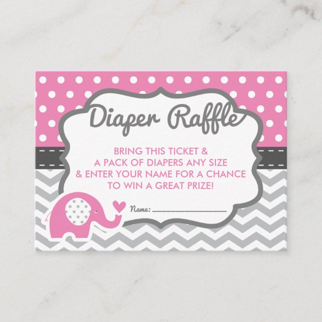 Elephant Diaper Raffle Ticket, EDITABLE FARBE Begleitkarte (Vorderseite)