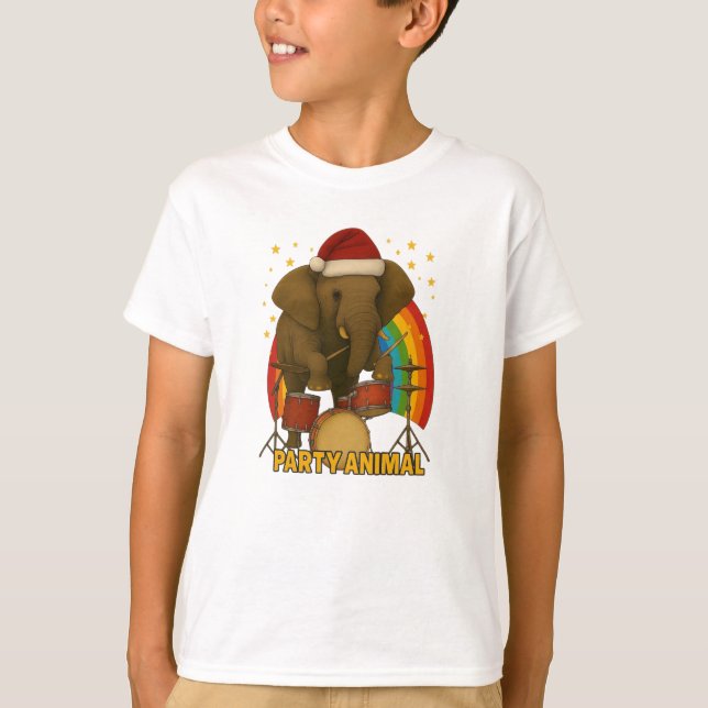 Elephant Drummer Rainbow Edition kids T-Shirt (Vorderseite)