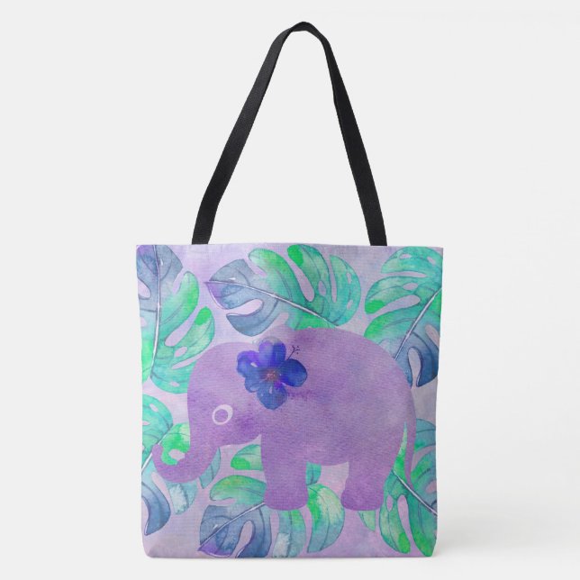 Elephant Dschungel Monstera Leaf Monogram Tasche (Vorderseite)