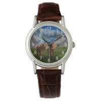 Elephant Duo Oil Paint, Ladys Leder Armbanduhr