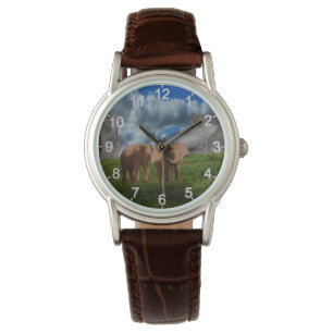 Elephant Duo Oil Paint, Ladys Leder Armbanduhr