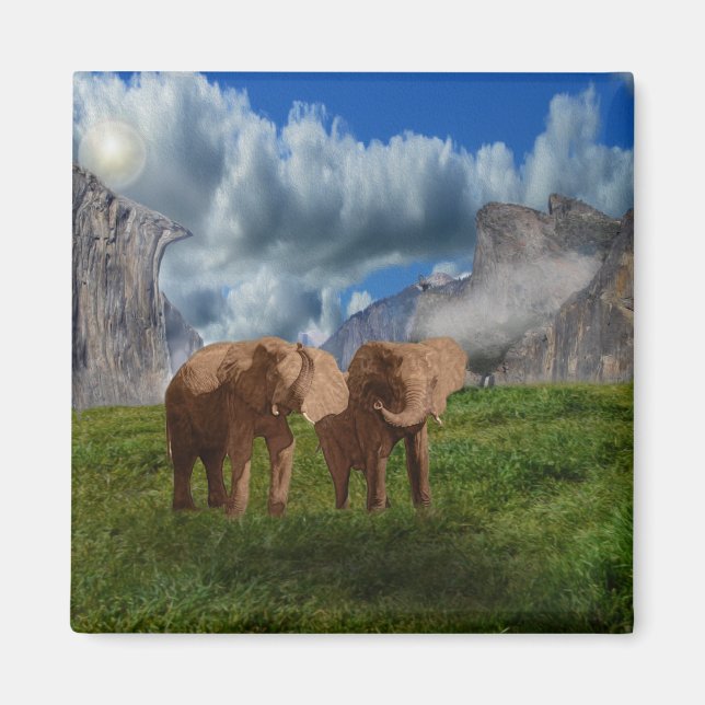 Elephant Duo Ölfarbe, Kühlschrankmagnet (Vorne)