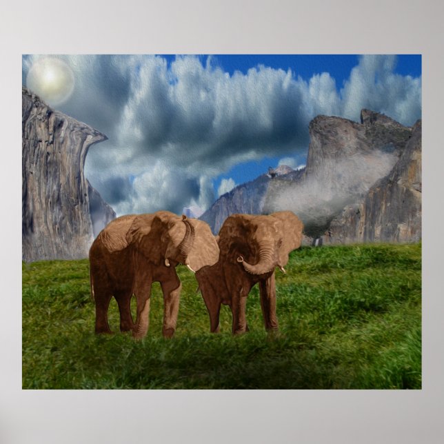 Elephant Duo Ölfarbe, Poster (Vorne)