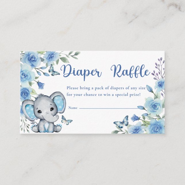 Elephant Dusty Blue Rose Babydusche Windelwanne Begleitkarte (Vorderseite)
