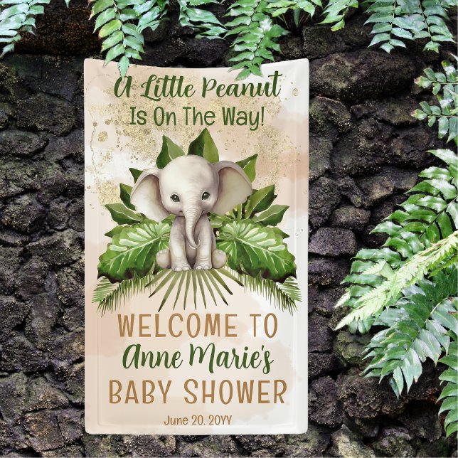 Elephant, eine kleine Erdnuss ist auf dem Weg Baby Banner (Elephant A Little Peanut Is On The Way Baby Shower 3' x 5' Banner)