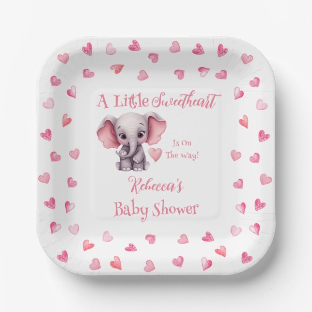 Elephant eine kleine Sweetheart Girl Baby Dusche Pappteller (Vorderseite)