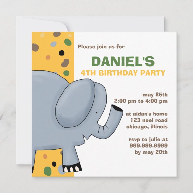 Elephant ・ Einladung zum Geburtstag (Vorderseite)