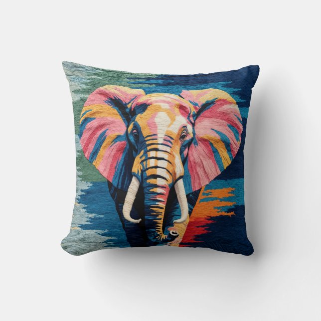Elephant Elegance Black and White Kilim Cushion Kissen (Vorderseite)