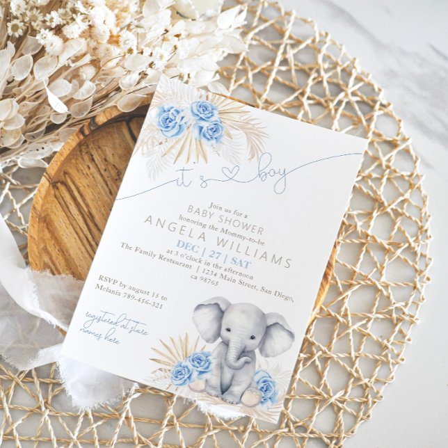Elephant Es ist eine Boy Safari Boho Floral Baby D Einladung (Von Creator hochgeladen)