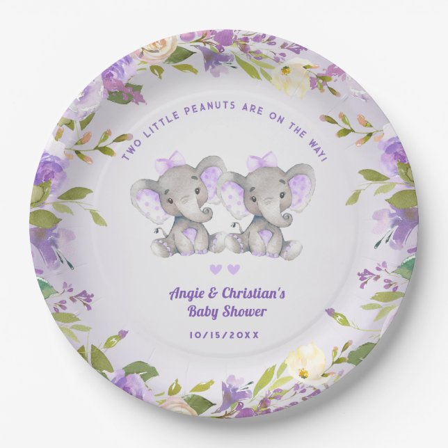 Elephant Es ist Twin Girls Babydusche Sprinkle Nie Pappteller (Vorderseite)