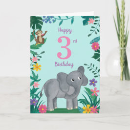 Eléphant et amis 3e carte d'anniversaire