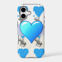 Eléphant et ballons de coeur bleu