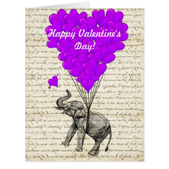 Éléphant et ballons en forme de coeur (Devant)