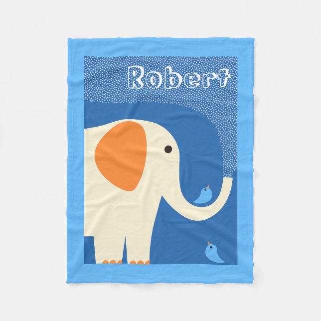 Éléphant et couverture bleue d'ouatine d'oiseaux (Devant)